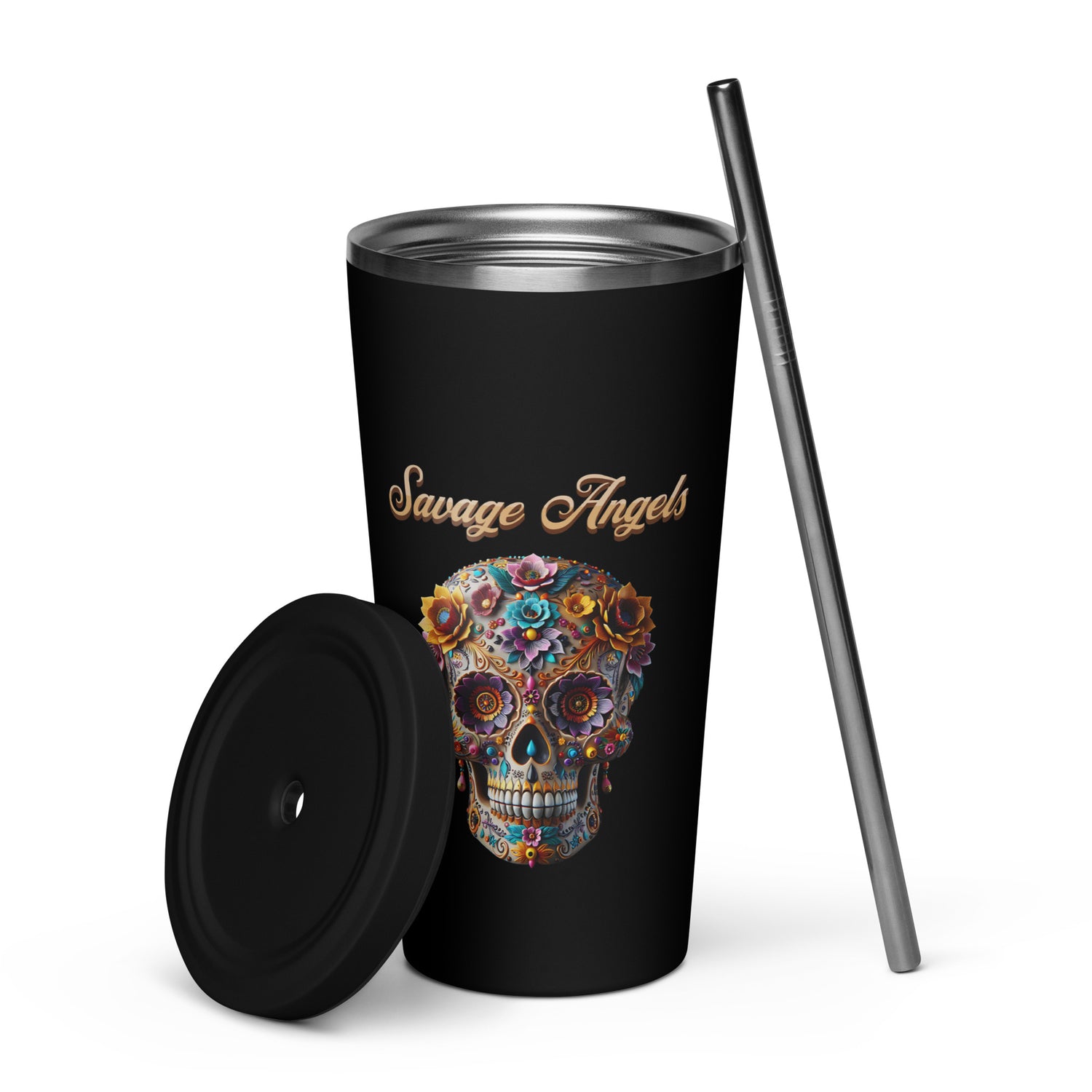 Savage Angels Insulated Tumbler with a Straw - MessyBunFun - Your Destination for Stylish Unisex Clothing, Tops and bottoms - MessyBunFun.com