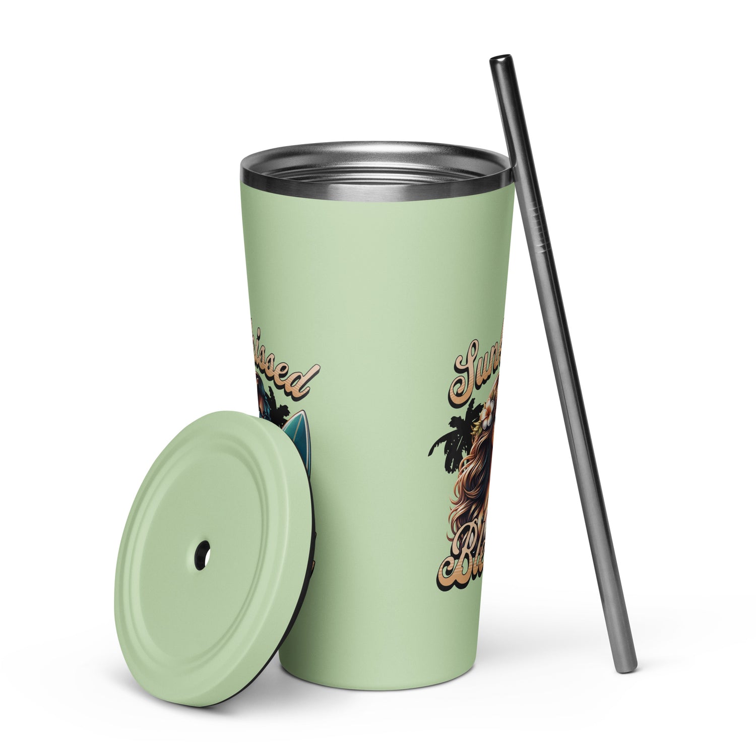 Sunkissed Blessed Insulated Tumbler with a Straw - MessyBunFun - Your Destination for Stylish Unisex Clothing, Tops and bottoms - MessyBunFun.com