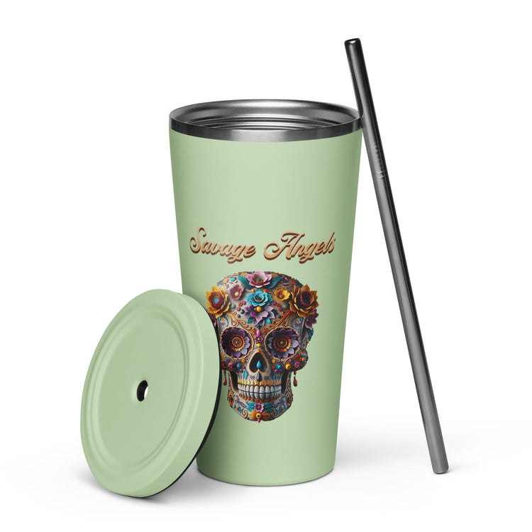 Savage Angels Insulated Tumbler with a Straw - MessyBunFun - Your Destination for Stylish Unisex Clothing, Tops and bottoms - MessyBunFun.com