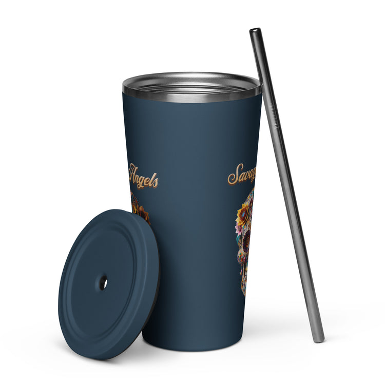 Savage Angels Insulated Tumbler with a Straw - MessyBunFun - Your Destination for Stylish Unisex Clothing, Tops and bottoms - MessyBunFun.com