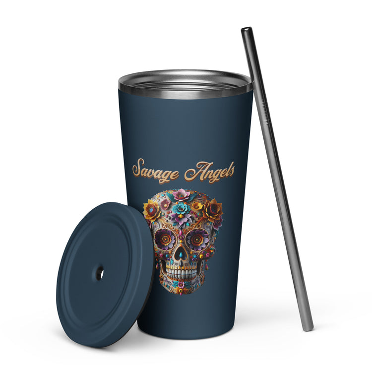 Savage Angels Insulated Tumbler with a Straw - MessyBunFun - Your Destination for Stylish Unisex Clothing, Tops and bottoms - MessyBunFun.com