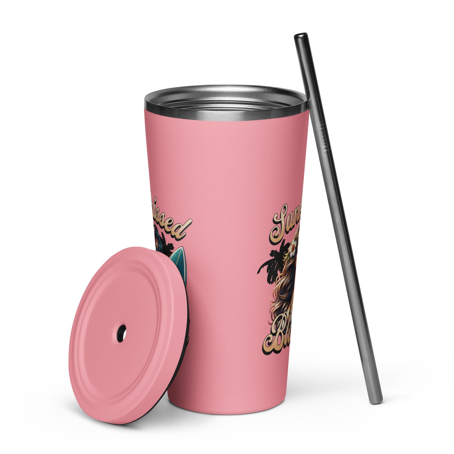 Sunkissed Blessed Insulated Tumbler with a Straw - MessyBunFun - Your Destination for Stylish Unisex Clothing, Tops and bottoms - MessyBunFun.com