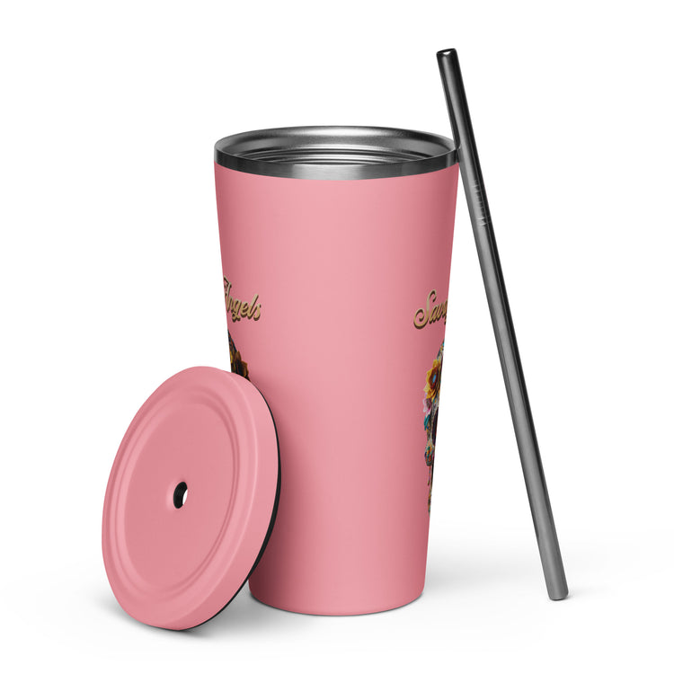 Savage Angels Insulated Tumbler with a Straw - MessyBunFun - Your Destination for Stylish Unisex Clothing, Tops and bottoms - MessyBunFun.com