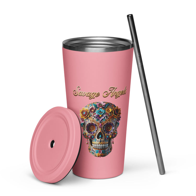 Savage Angels Insulated Tumbler with a Straw - MessyBunFun - Your Destination for Stylish Unisex Clothing, Tops and bottoms - MessyBunFun.com