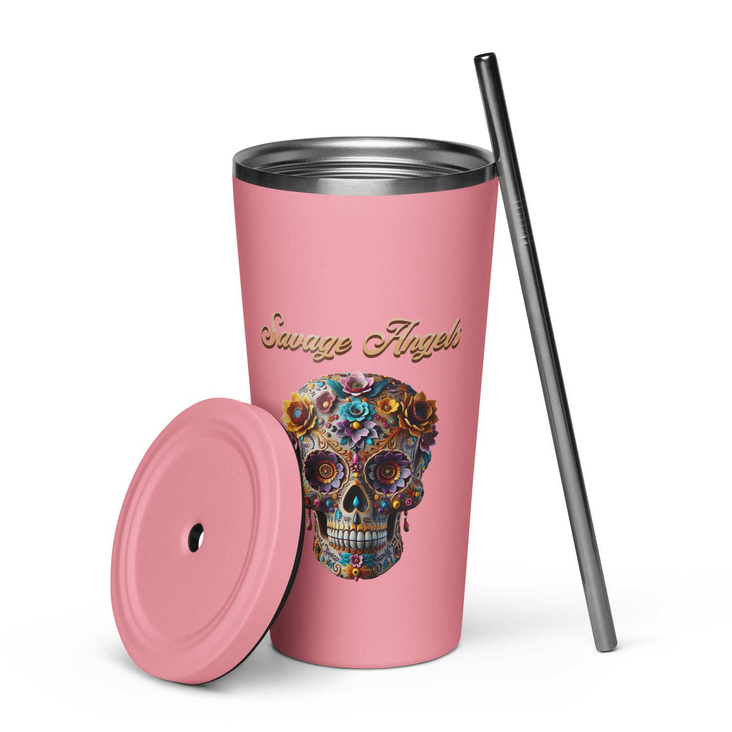 Savage Angels Insulated Tumbler with a Straw - MessyBunFun - Your Destination for Stylish Unisex Clothing, Tops and bottoms - MessyBunFun.com