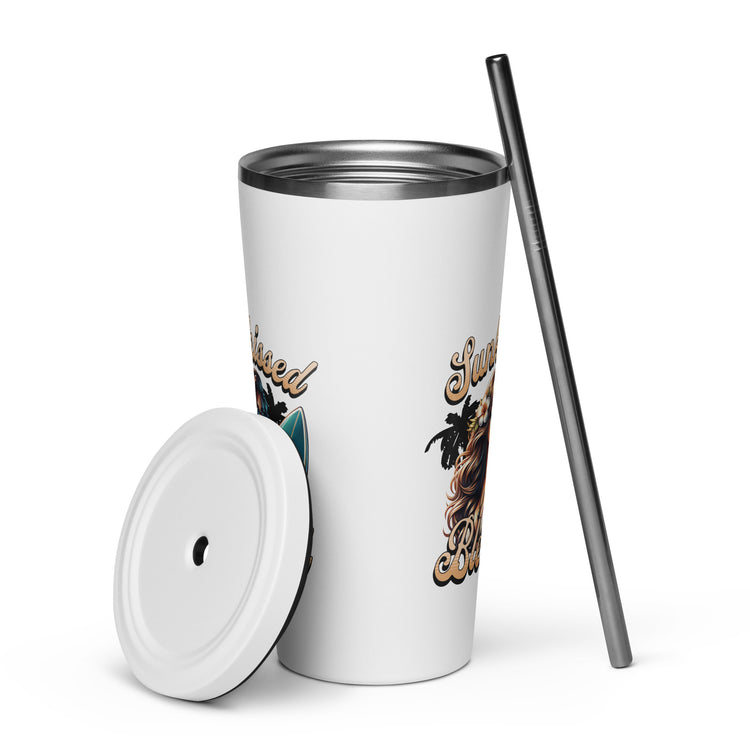 Sunkissed Blessed Insulated Tumbler with a Straw - MessyBunFun - Your Destination for Stylish Unisex Clothing, Tops and bottoms - MessyBunFun.com