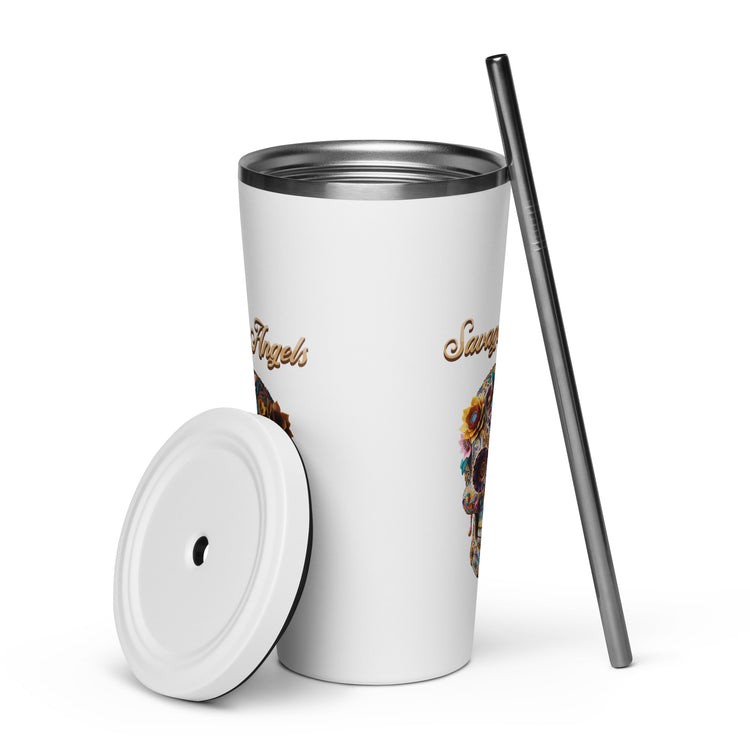 Savage Angels Insulated Tumbler with a Straw - MessyBunFun - Your Destination for Stylish Unisex Clothing, Tops and bottoms - MessyBunFun.com