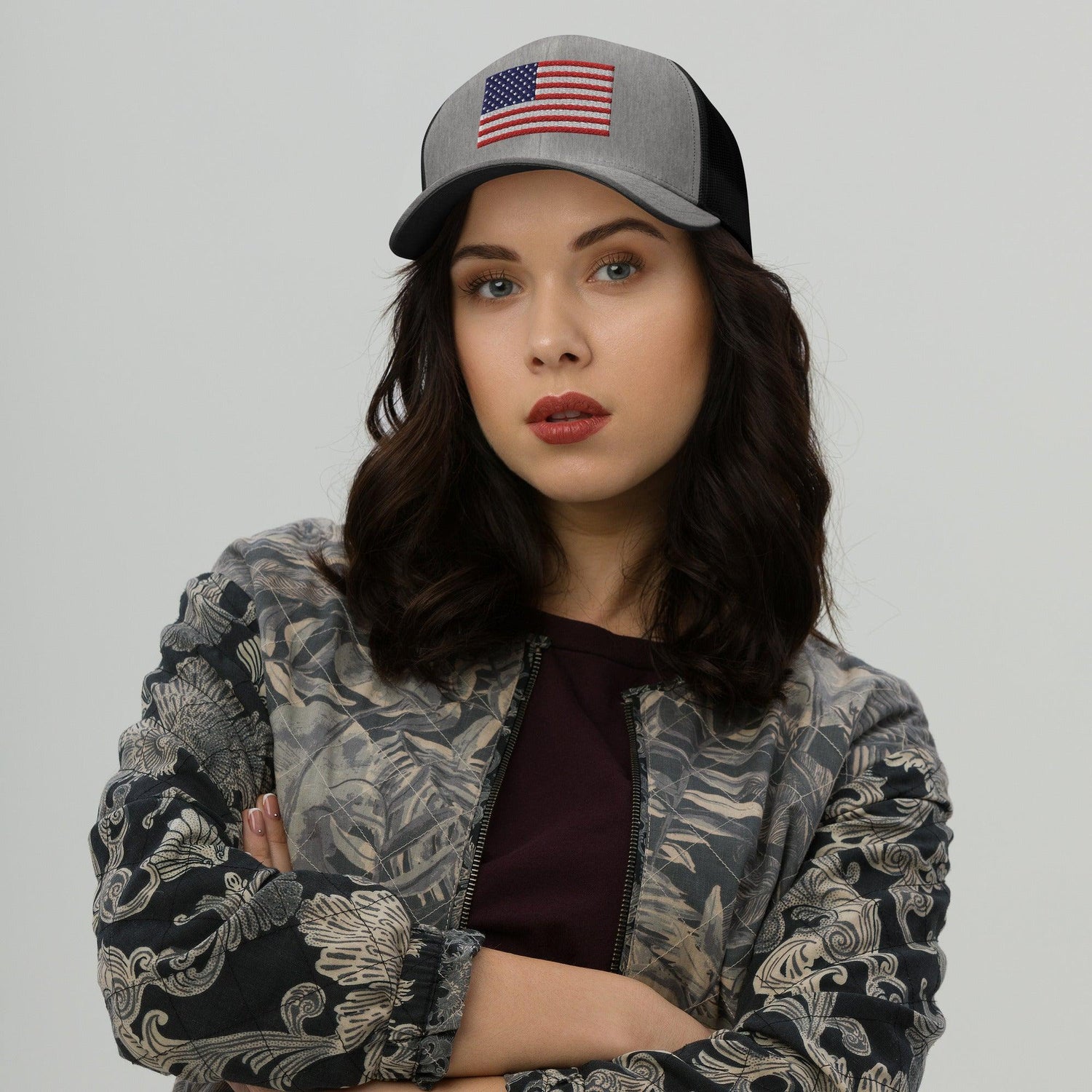 Embroidered American Flag Mesh Trucker Cap