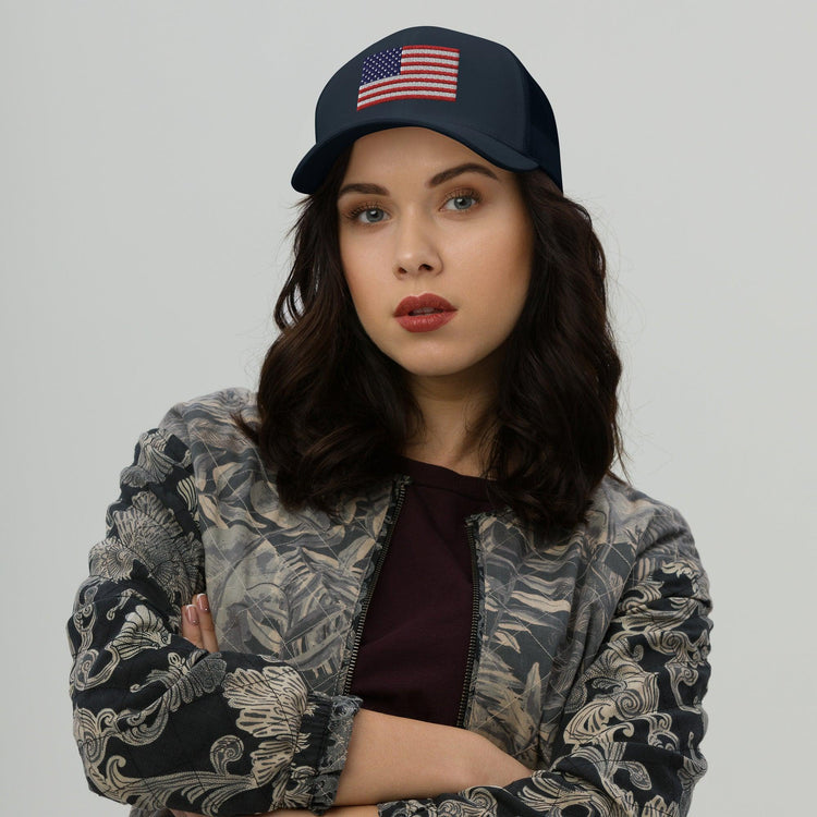 Embroidered American Flag Mesh Trucker Cap