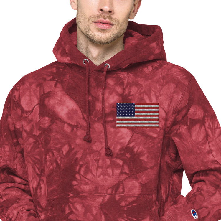 Embroidery American Flag Unisex Champion Tie-Dye Hoodie