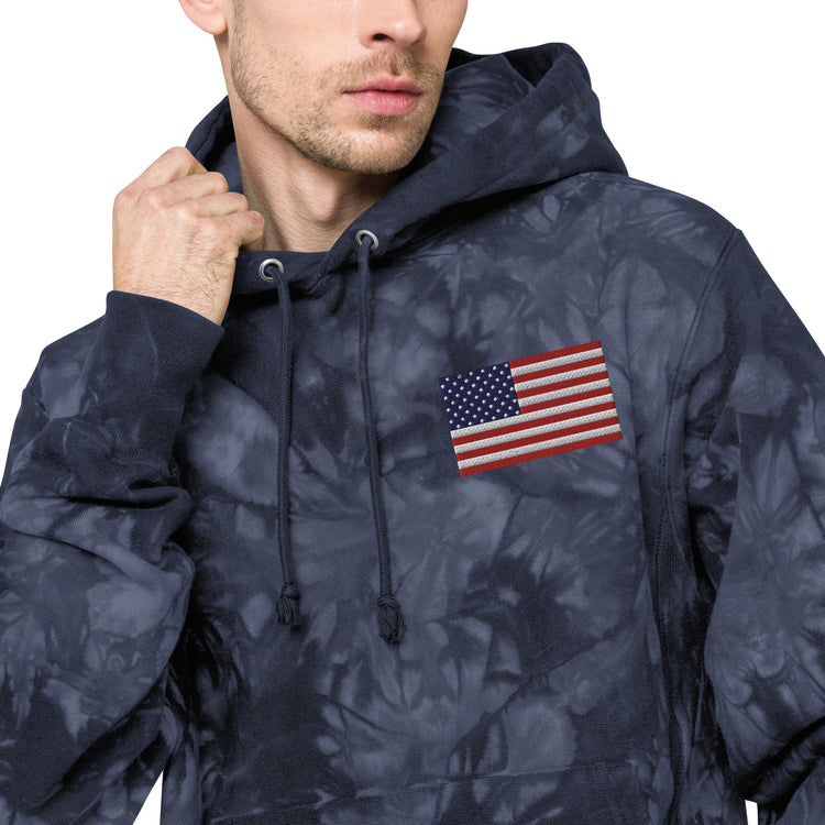 Embroidery American Flag Unisex Champion Tie-Dye Hoodie