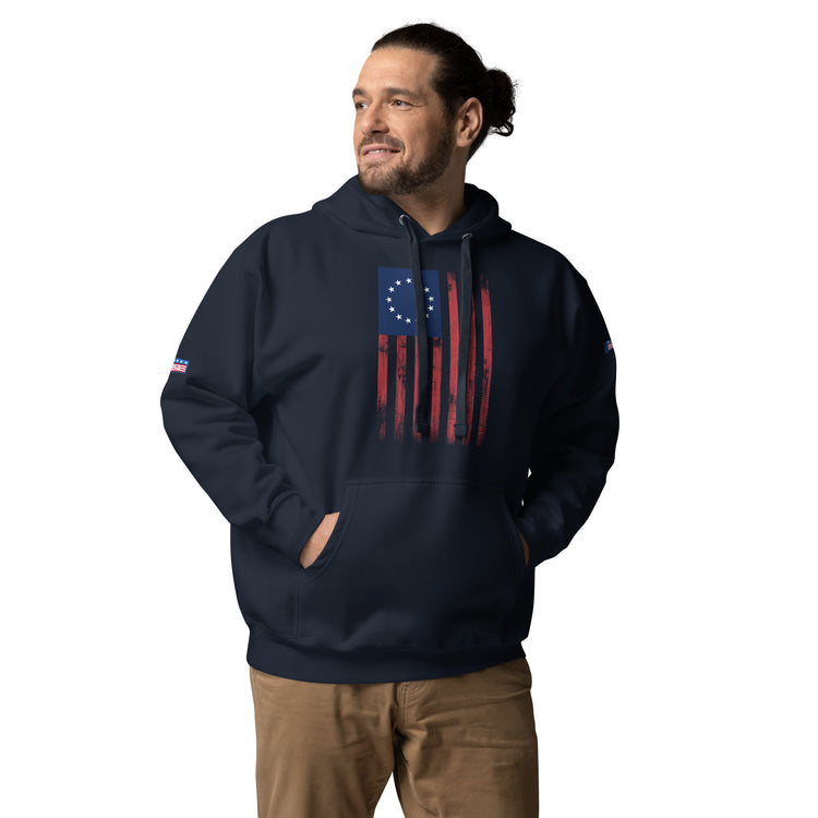 Distressed 1776 American Flag Unisex Hoodie - MessyBunFun - Your Destination for Stylish Unisex Clothing, Tops and bottoms - MessyBunFun.com