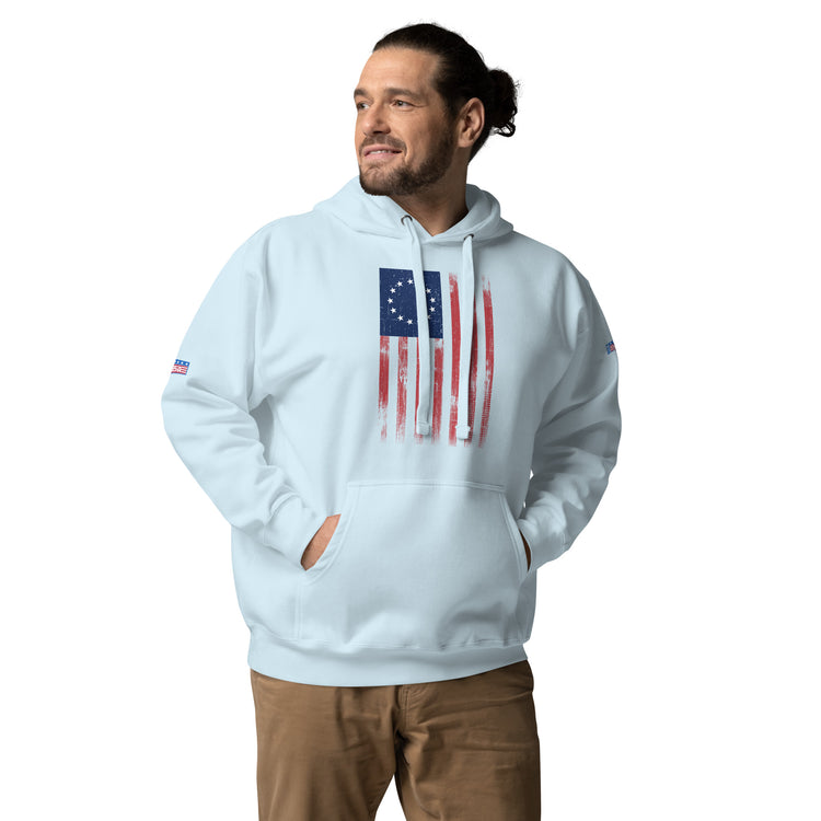 Distressed 1776 American Flag Unisex Hoodie - MessyBunFun - Your Destination for Stylish Unisex Clothing, Tops and bottoms - MessyBunFun.com