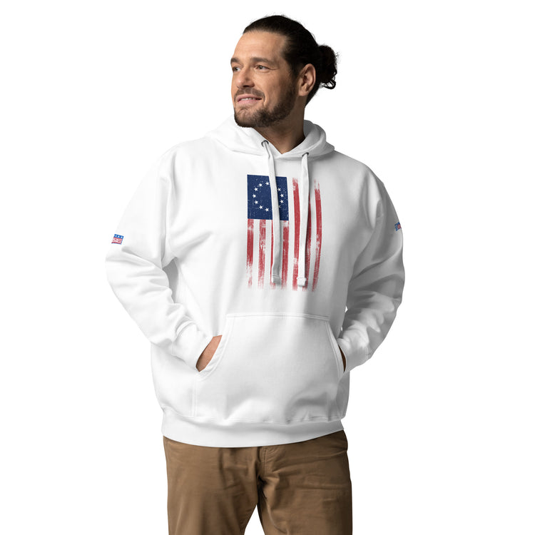 Distressed 1776 American Flag Unisex Hoodie - MessyBunFun - Your Destination for Stylish Unisex Clothing, Tops and bottoms - MessyBunFun.com