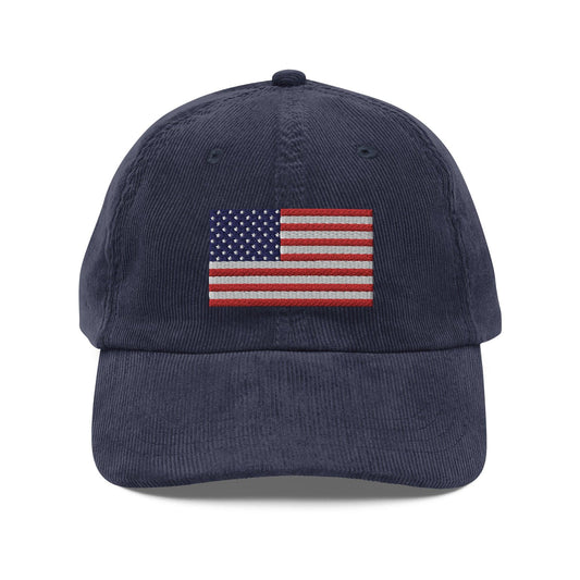 Embroidered American Flag Vintage Corduroy Hat