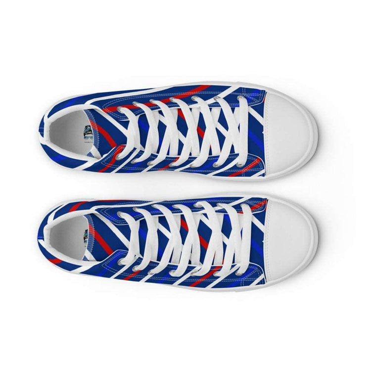 Slant on Red White and Blue Women’s High Top Canvas Shoes - MessyBunFun - Your Destination for Stylish Unisex Clothing, Tops and bottoms - MessyBunFun.com