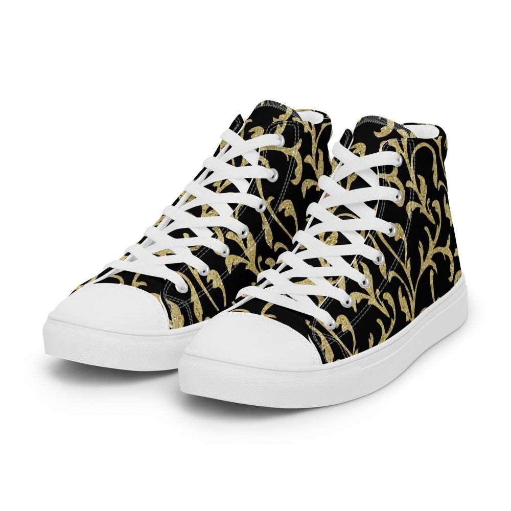 Black Scrolls Women’s High Top Canvas Shoes - MessyBunFun - Your Destination for Stylish Unisex Clothing, Tops and bottoms - MessyBunFun.com