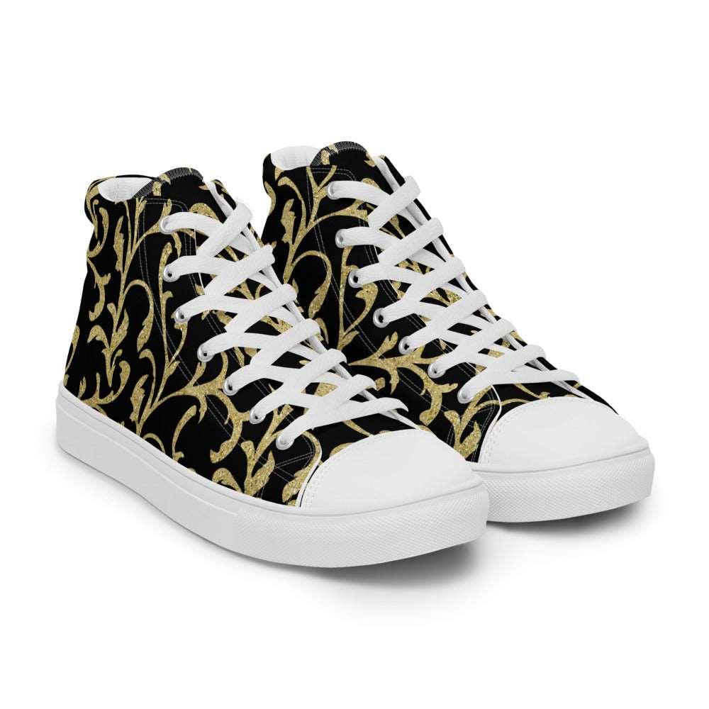 Black Scrolls Women’s High Top Canvas Shoes - MessyBunFun - Your Destination for Stylish Unisex Clothing, Tops and bottoms - MessyBunFun.com