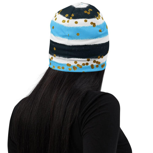Turquoise Black and Gold Beanie