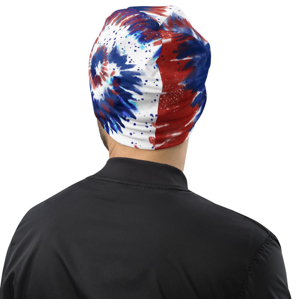 Tie-Dye Red White and Blue Beanie
