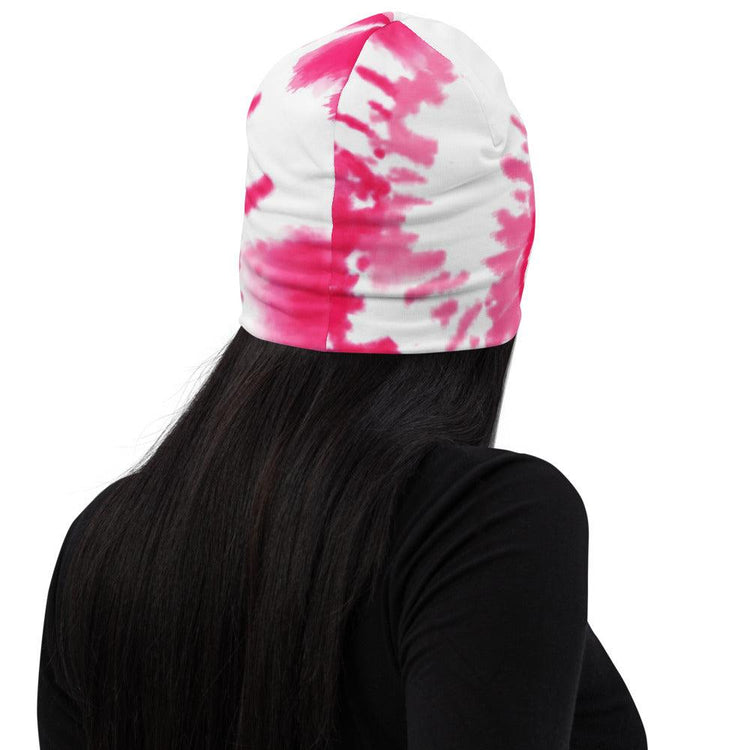 Tie-Dye Pink and White Beanie