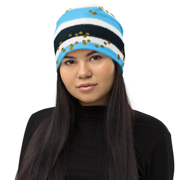 Turquoise Black and Gold Beanie