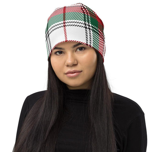 Red White Green Plaid Beanie