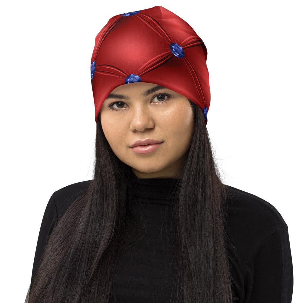 Red and Blue Diamond Tuck Beanie