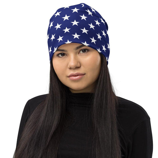 White Stars on Blue Beanie