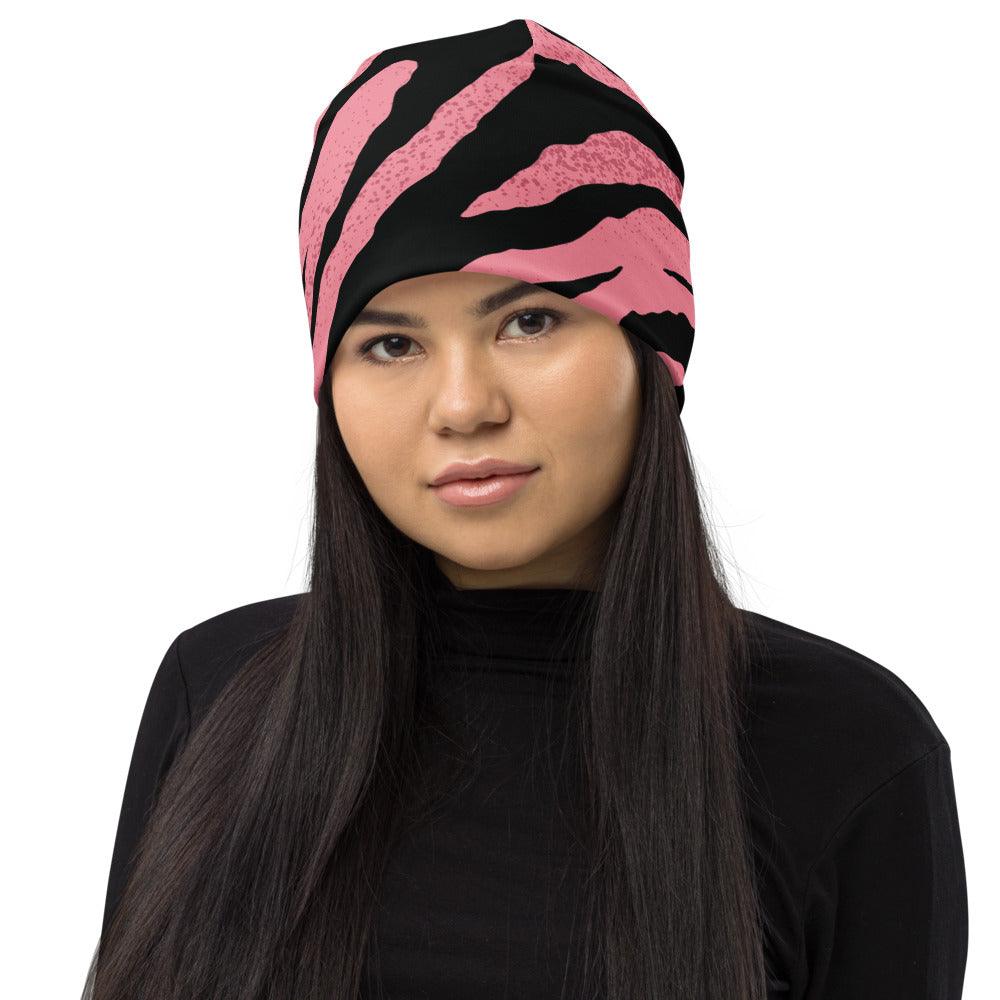 Pink and Black Tiger Stripes Beanie - MessyBunFun - Your Destination for Stylish Unisex Clothing, Tops and bottoms - MessyBunFun.com