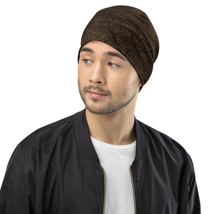 Brown Leather Beanie