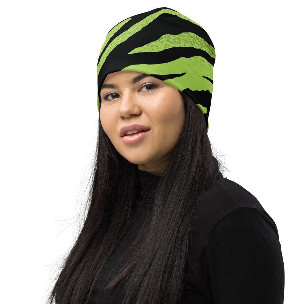 Green and Black Tiger Stripes Beanie