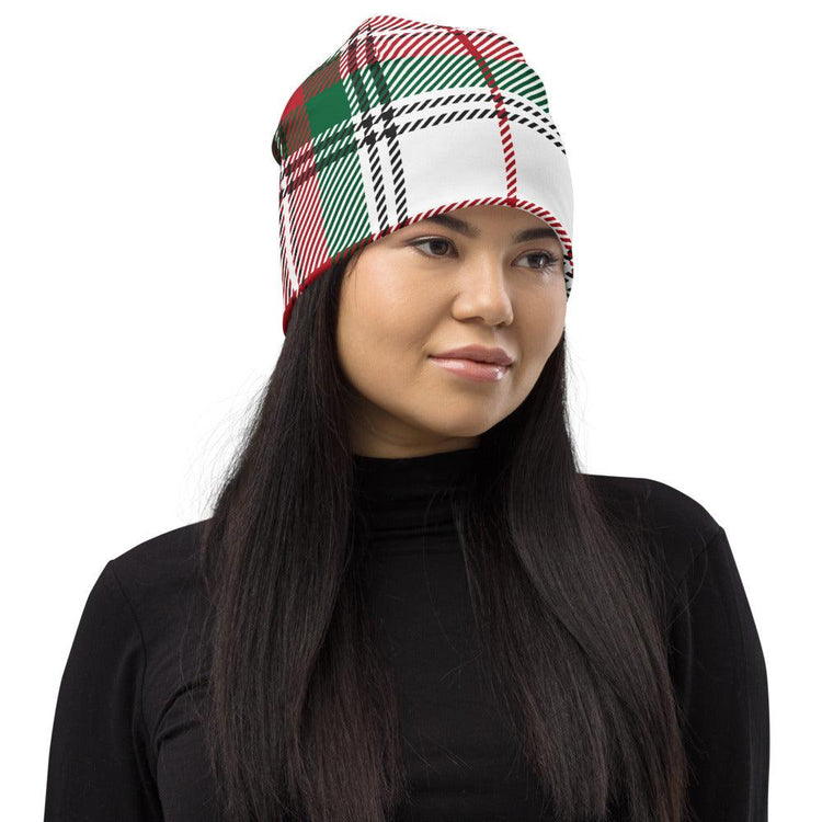 Red White Green Plaid Beanie