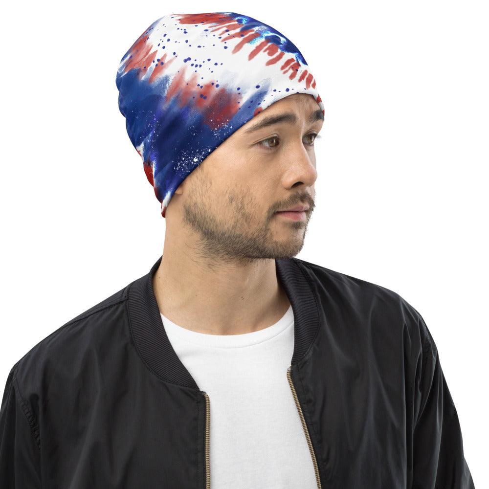 Tie-Dye Red White and Blue Beanie