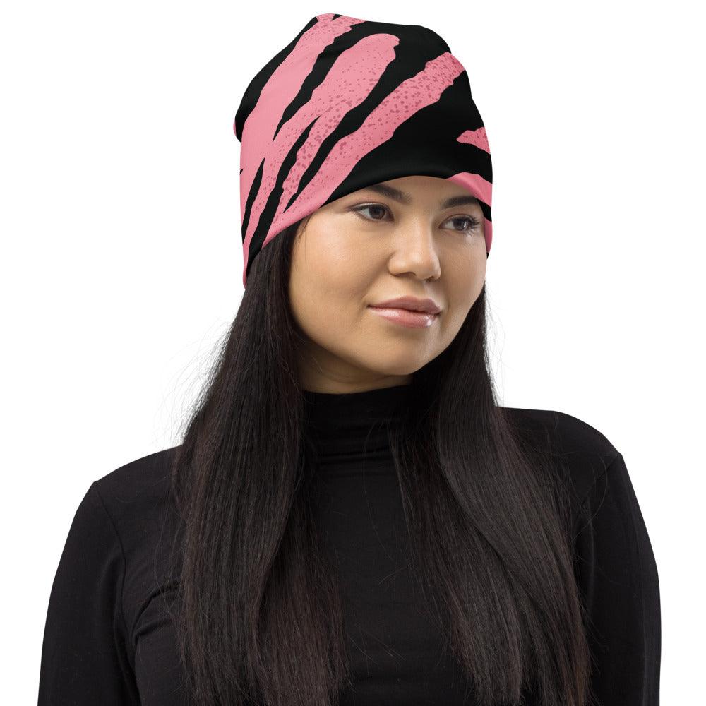 Pink and Black Tiger Stripes Beanie - MessyBunFun - Your Destination for Stylish Unisex Clothing, Tops and bottoms - MessyBunFun.com