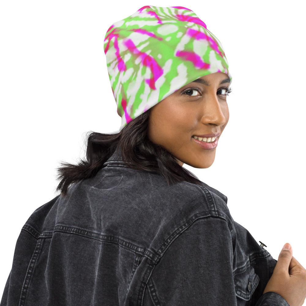 Tie-Dye Pink and Green Beanie