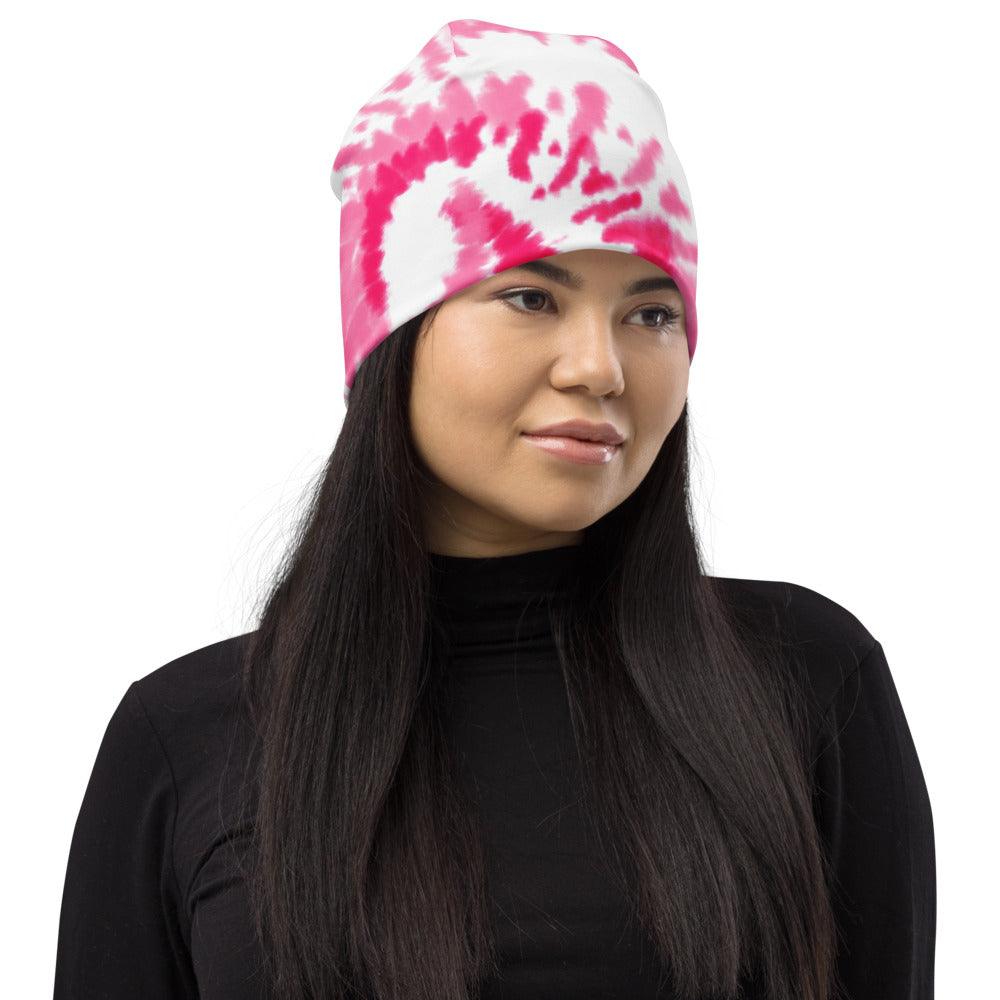 Tie-Dye Pink and White Beanie