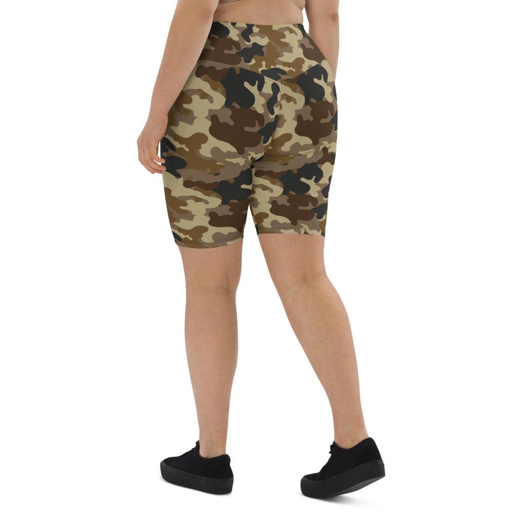 Brown Camouflage High Waisted Biker Shorts