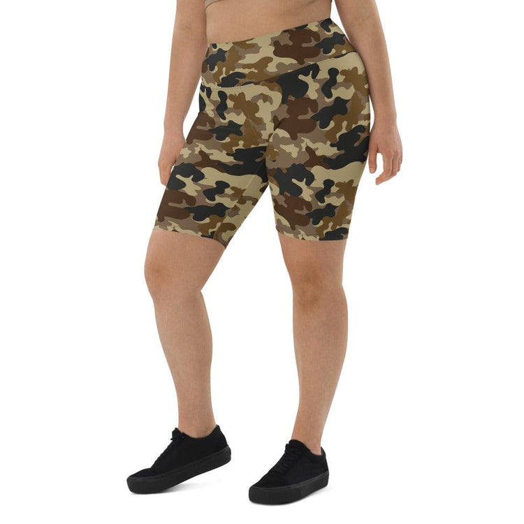 Brown Camouflage High Waisted Biker Shorts