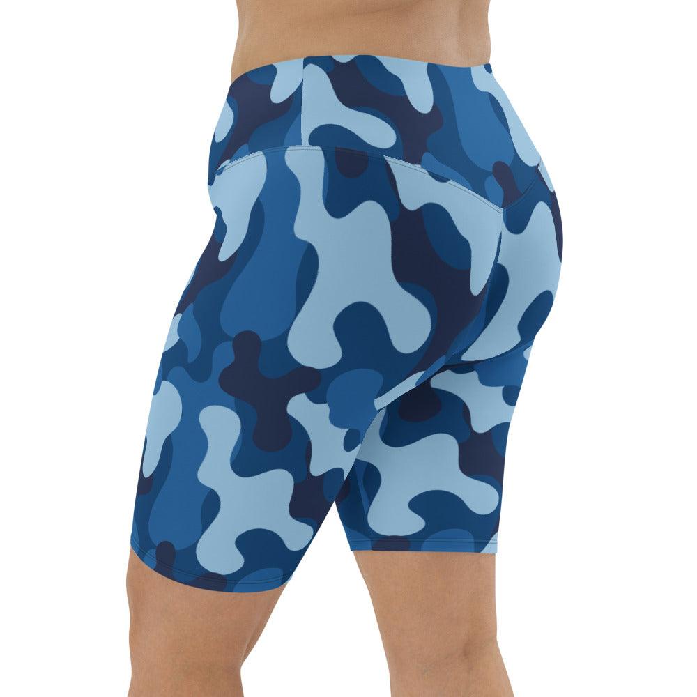 Blue Camouflage High Waisted Biker Shorts