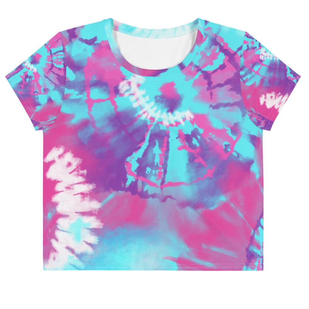 Tie-Dye Pink and Blue Women"s Crop T-Shirt
