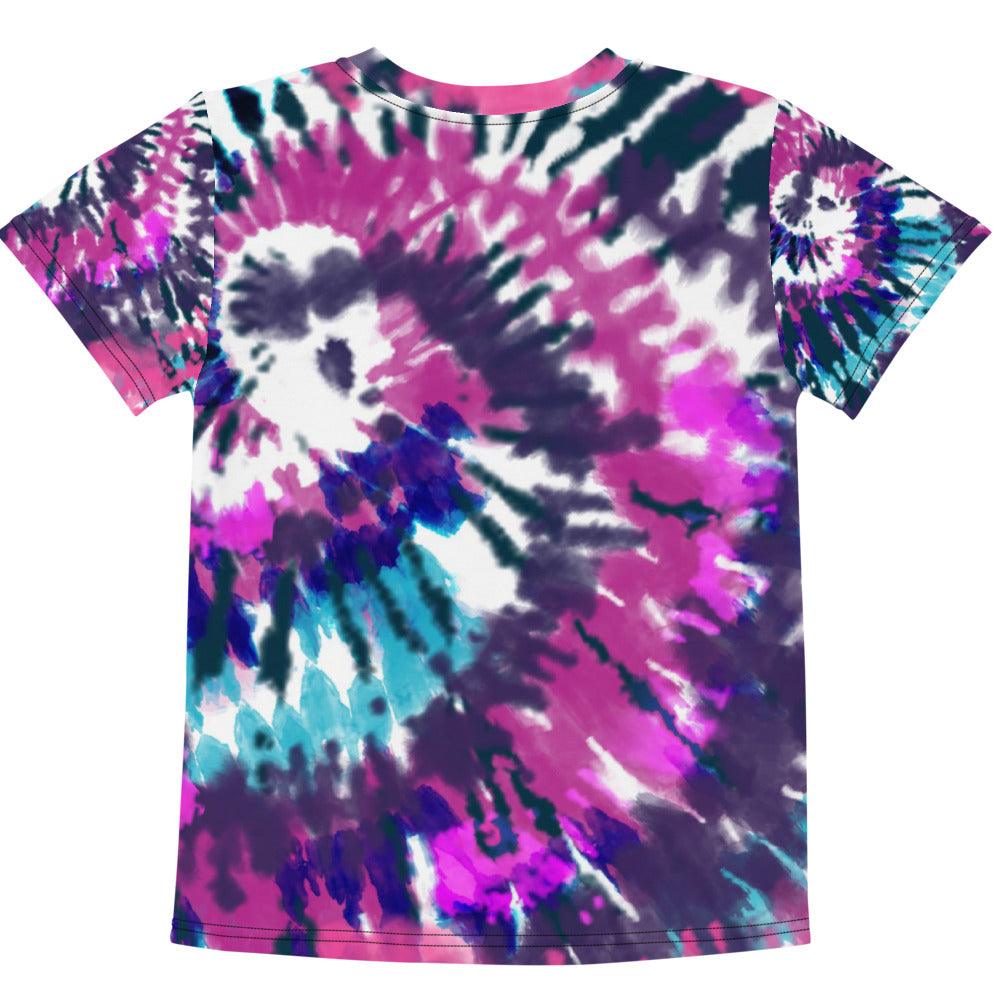 Purple Teal Black Tie-Dye Kids Crew Neck T-shirt - MessyBunFun - Your Destination for Stylish Unisex Clothing, Tops and bottoms - MessyBunFun.com