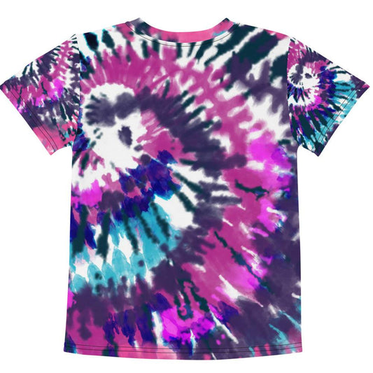 Purple Teal Black Tie-Dye Kids Crew Neck T-shirt