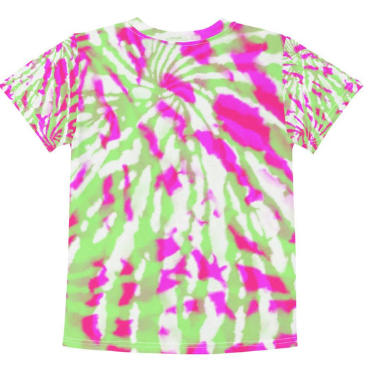 Pink and Green Tie-Dye Kids Crew Neck T-shirt