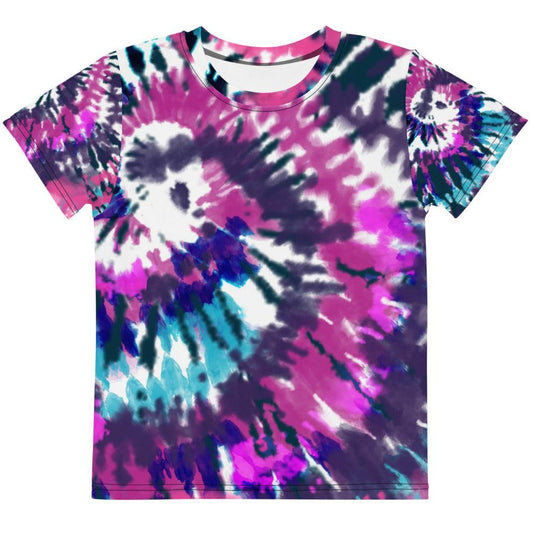 Purple Teal Black Tie-Dye Kids Crew Neck T-shirt
