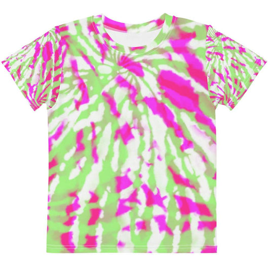 Pink and Green Tie-Dye Kids Crew Neck T-shirt