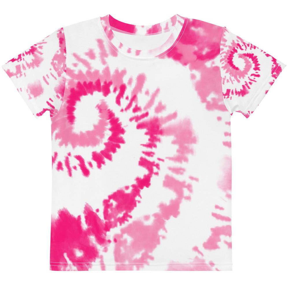 Pink White Tie-Dye Kids Crew Neck T-shirt - MessyBunFun - Your Destination for Stylish Unisex Clothing, Tops and bottoms - MessyBunFun.com