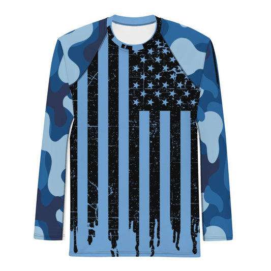 Camo Blue With Black Flag Men's Rash Guard T-Shirt