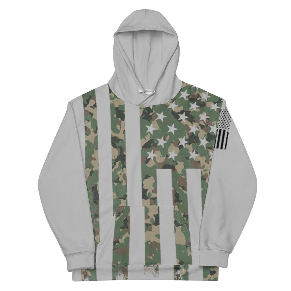 Green Camo Flag With Black Flag on Sleeve Unisex Hoodie - MessyBunFun - Your Destination for Stylish Unisex Clothing, Tops and bottoms - MessyBunFun.com