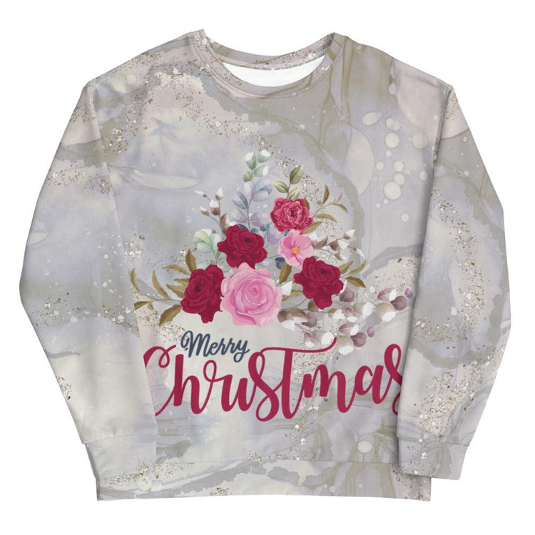 Floral Merry Christmas Silver Unisex Sweatshirt